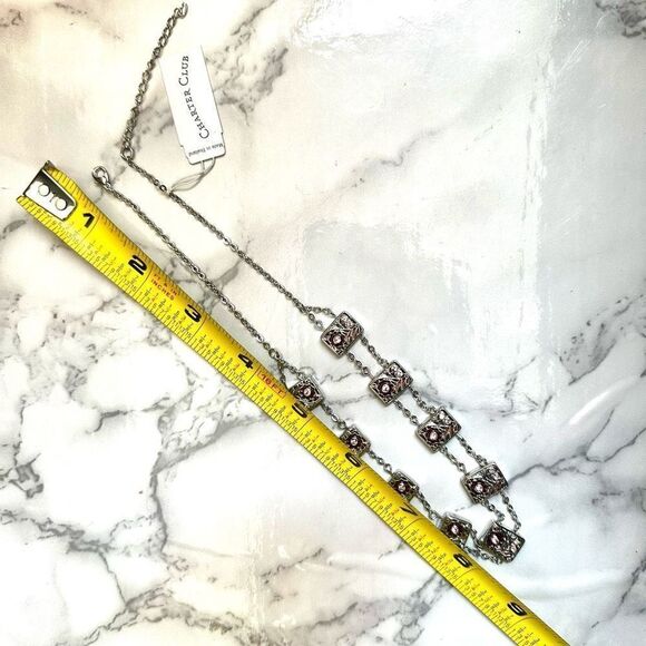 Charter club silver tone and pink rhinestone necklace - Picture 7 of 9